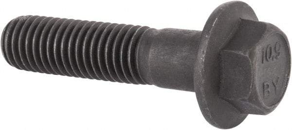 Value Collection - M12x1.75 Metric Coarse, 50mm Length Under Head, Hex Drive Flange Bolt - 40mm Thread Length, Grade 10.9 Alloy Steel, Smooth Flange, Phosphate & Oil Finish - All Tool & Supply