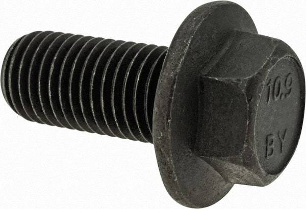 Value Collection - M16x2.00 Metric Coarse, 35mm Length Under Head, Hex Drive Flange Bolt - 35mm Thread Length, Grade 10.9 Alloy Steel, Smooth Flange, Phosphate & Oil Finish - All Tool & Supply