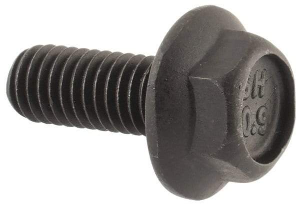 Value Collection - M5x0.80 Metric Coarse, 12mm Length Under Head, Hex Drive Flange Bolt - 12mm Thread Length, Grade 10.9 Alloy Steel, Smooth Flange, Phosphate & Oil Finish - All Tool & Supply