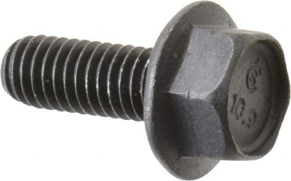 Value Collection - M6x1.00 Metric Coarse, 16mm Length Under Head, Hex Drive Flange Bolt - 16mm Thread Length, Grade 10.9 Alloy Steel, Smooth Flange, Phosphate & Oil Finish - All Tool & Supply