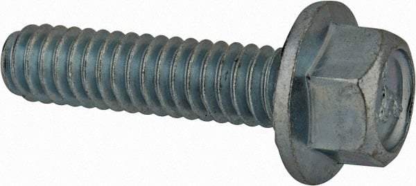 Value Collection - 1/4-20 UNC, 1" Length Under Head, Hex Drive Flange Bolt - 1" Thread Length, Grade 8 Steel, Serrated Flange, Zinc-Plated Finish - All Tool & Supply