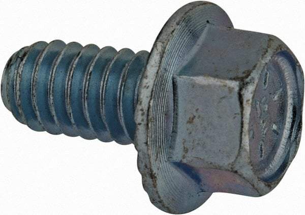 Value Collection - 1/4-20 UNC, 1/2" Length Under Head, Hex Drive Flange Bolt - 1/2" Thread Length, Grade 8 Steel, Serrated Flange, Zinc-Plated Finish - All Tool & Supply