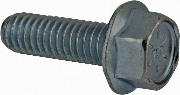 Value Collection - 5/16-18 UNC, 1" Length Under Head, Hex Drive Flange Bolt - 1" Thread Length, Grade 8 Steel, Serrated Flange, Zinc-Plated Finish - All Tool & Supply