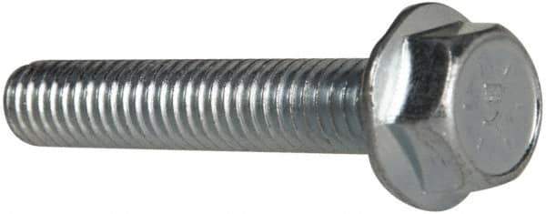 Value Collection - 5/16-18 UNC, 1-3/4" Length Under Head, Hex Drive Flange Bolt - 1-3/4" Thread Length, Grade 8 Steel, Serrated Flange, Zinc-Plated Finish - All Tool & Supply