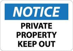 NMC - "Notice - Private Property - Keep Out", 10" Long x 14" Wide, Pressure-Sensitive Vinyl Safety Sign - Rectangle, 0.004" Thick, Use for Security & Admittance - All Tool & Supply