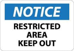 NMC - "Notice - Restricted Area - Keep Out", 10" Long x 14" Wide, Pressure-Sensitive Vinyl Safety Sign - Rectangle, 0.004" Thick, Use for Security & Admittance - All Tool & Supply