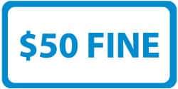 NMC - "$50 Fine", 12" Wide x 6" High, Aluminum ADA Signs - 0.04" Thick, Blue on White, Rectangle, Wall Mount - All Tool & Supply