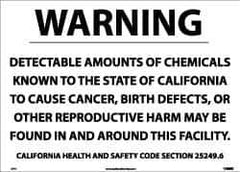 NMC - "Warning - Detectable Amounts of Chemicals Known to the State of California to Cause Cancer, Birth Defects or Other...", 10" Long x 14" Wide, Pressure-Sensitive Vinyl Safety Sign - Rectangle, 0.004" Thick, Use for Hazardous Materials - All Tool & Supply