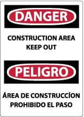 NMC - "Danger - Construction Area - Keep Out", 20" Long x 14" Wide, Pressure-Sensitive Vinyl Safety Sign - Rectangle, 0.004" Thick, Use for Security & Admittance - All Tool & Supply