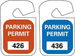 NMC - 4-3/4 Inch High x 2-3/4 Inch Wide, PARKING PERMIT Parking/Vehicle Hang Tag - 1 Side, Unrippable Vinyl, Blue - All Tool & Supply