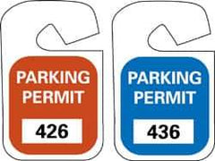 NMC - 4-3/4 Inch High x 2-3/4 Inch Wide, PARKING PERMIT Parking/Vehicle Hang Tag - 1 Side, Unrippable Vinyl, Red - All Tool & Supply