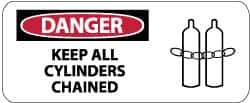 NMC - "Danger - Keep All Cylinders Chained", 7" Long x 17" Wide, Rigid Plastic Safety Sign - Rectangle, 0.05" Thick, Use for Accident Prevention - All Tool & Supply