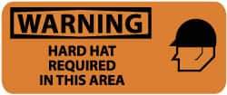 NMC - "Warning - Hard Hat Required in This Area", 7" Long x 17" Wide, Pressure-Sensitive Vinyl Safety Sign - Rectangle, 0.004" Thick, Use for Accident Prevention - All Tool & Supply