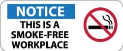 NMC - "Notice - This Is a Smoke-Free Workplace", 7" Long x 17" Wide, Rigid Plastic Safety Sign - Rectangle, 0.05" Thick, Use for Smoking Regulations - All Tool & Supply