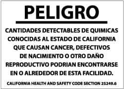 NMC - "Peligro - Cantidades Detectables de Quimicas Conocidas Al Estado de California Que Causan Cancer, Defectivos de Nacimiento...", 10" Long x 14" Wide, Rigid Plastic Safety Sign - Rectangle, 0.05" Thick, Use for Hazardous Materials - All Tool & Supply