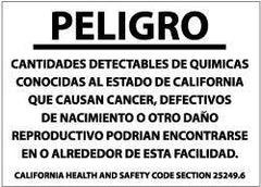 NMC - "Peligro - Cantidades Detectables de Quimicas Conocidas Al Estado de California Que Causan Cancer, Defectivos de Nacimiento...", 10" Long x 14" Wide, Pressure-Sensitive Vinyl Safety Sign - Rectangle, 0.004" Thick, Use for Hazardous Materials - All Tool & Supply