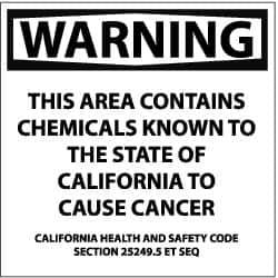 NMC - "Warning - This Area Contains Chemicals Known to the State of California to Cause Cancer", 10" Long x 10" Wide, Rigid Plastic Safety Sign - Square, 0.05" Thick, Use for Hazardous Materials - All Tool & Supply