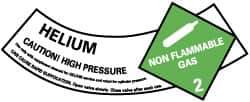 NMC - Hazardous Materials Label - Legend: Helium - Caution! High Pressure - Non Flammable Gas - 2, English, Green, Black & White, 5-1/4" Long x 2" High, Sign Muscle Finish - All Tool & Supply