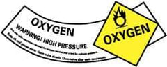 NMC - Hazardous Materials Label - Legend: Oxygen Warning! High Pressure, English, Yellow, Black & White, 5-1/4" Long x 2" High, Sign Muscle Finish - All Tool & Supply