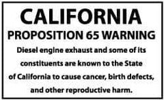 NMC - Hazardous Materials Label - Legend: California Proposition 65 - Warning - Diesel Engine Exhaust and Some of Its Constituents Are Known to the State of..., English, Black & White, 5" Long x 3" High, Sign Muscle Finish - All Tool & Supply