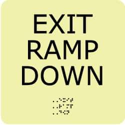 NMC - Exit Ramp Down, Plastic Exit Sign - 8" Wide x 8" High, English/Braille, Glow-in-the-Dark - All Tool & Supply