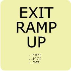 NMC - Exit Ramp Up, Plastic Exit Sign - 8" Wide x 8" High, English/Braille, Glow-in-the-Dark - All Tool & Supply