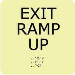 NMC - Exit Ramp Up, Plastic Exit Sign - 8" Wide x 8" High, English/Braille, Glow-in-the-Dark - All Tool & Supply