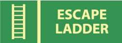 NMC - Escape Ladder, Pressure Sensitive Vinyl Fire Sign - 14" Wide x 5" High, Glow-in-the-Dark - All Tool & Supply