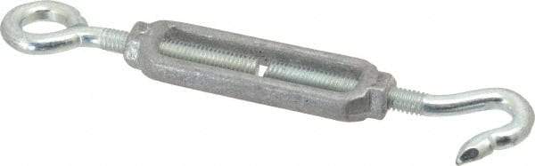 Made in USA - 112 (Hook) & 96 (Eye) Lb Load Limit, 5/16" Thread Diam, 2-9/16" Take Up, Aluminum Hook & Eye Turnbuckle - 3-7/16" Body Length, 7/32" Neck Length, 6-3/4" Closed Length - All Tool & Supply