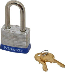 Master Lock - Keyed Different Retaining Key Conductive Lockout Padlock - 1-1/2" Shackle Clearance, 9/32" Shackle Diam, 1-1/4" Body Height x 1-9/16" Body Width, Blue, 4 Pins - All Tool & Supply