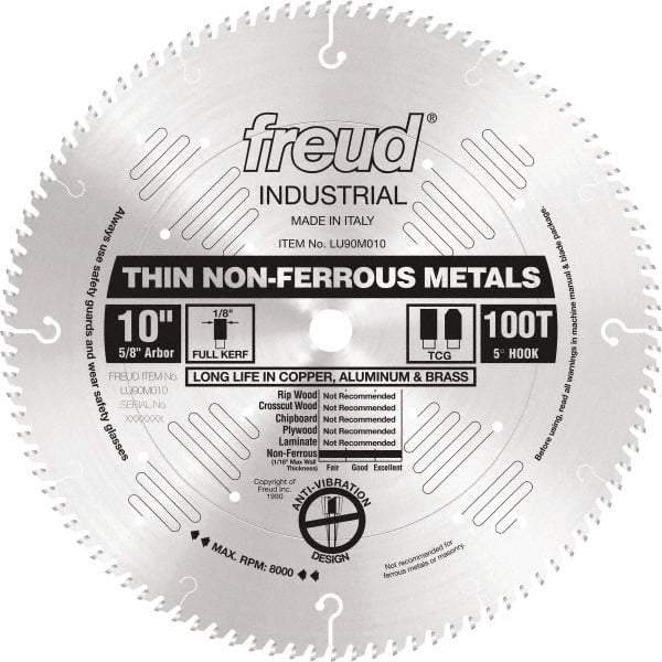 Freud - 10" Diam, 5/8" Arbor Hole Diam, 100 Tooth Wet & Dry Cut Saw Blade - Carbide-Tipped, Standard Round Arbor - All Tool & Supply