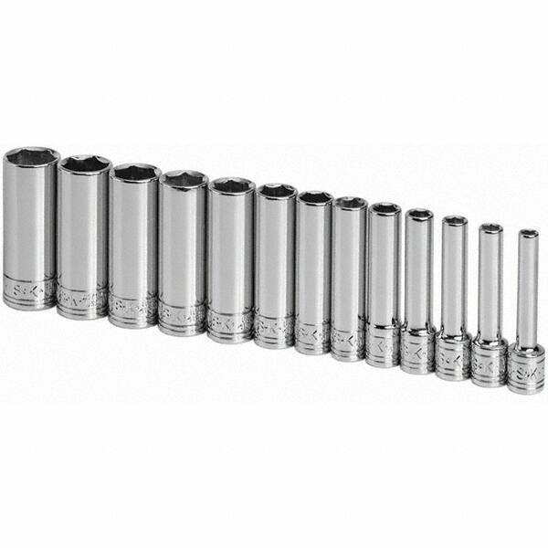 SK - 1/4" Drive Deep Socket Set - 4 to 15mm, Metric Measurement Standard - All Tool & Supply