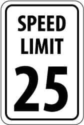 NMC - "Speed Limit 25", 18" Wide x 24" High, Aluminum Speed Limit Signs - 0.08" Thick, Black on White, High Intensity Reflectivity, Rectangle, Post Mount - All Tool & Supply