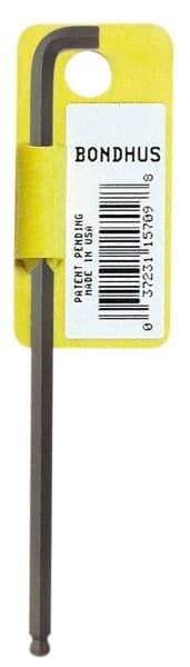 Bondhus - 1/16" Hex, Short Arm, Ball End Hex Key - 3-1/16" OAL, Protanium High Torque Steel, Inch System of Measurement - All Tool & Supply