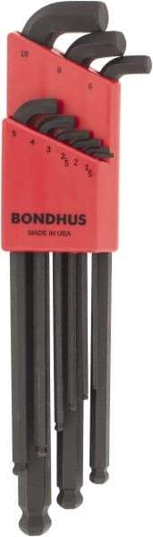 Bondhus - 9 Piece L-Key Ball End Hex Key Set - Hex Range 1.5 to 10mm - All Tool & Supply