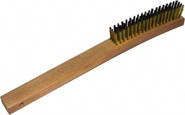 Gordon Brush - 4 Rows x 19 Columns Brass Plater Brush - 5-3/8" Brush Length, 13-3/4" OAL, 1-1/8 Trim Length, Wood Curved Handle - All Tool & Supply