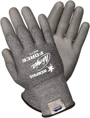 MCR Safety - Size S (7), ANSI Cut Lvl 3, Polyurethane Coated Dyneema Cut Resistant Gloves - 9" Long, Palm Coated, Knit Wrist, Gray, Paired - All Tool & Supply