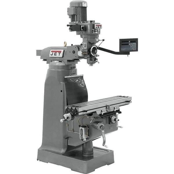 Jet - 7-7/8" Table Width x 35-3/4" Table Length, Variable Speed Pulley Control, 1 Phase Knee Milling Machine - R8 Spindle Taper, 1-1/2 hp - All Tool & Supply