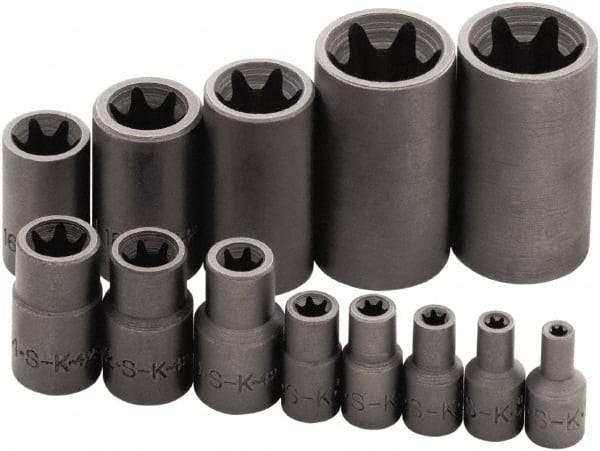 SK - 13 Piece 1/4, 3/8 & 1/2" Drive Standard Socket Set - 6 Points, E4 to E24 Torx, Torx Measurement Standard - All Tool & Supply