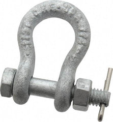 Made in USA - 1/4" Nominal Chain Size, 0.5 Ton Carbon Steel Bolt Anchor Shackle - 1/4" Diam, 5/16" Pin Diam, 1-1/8" High Inside Jaw, 3/4" Inside Width, 5/16" Max Body Thickness - All Tool & Supply