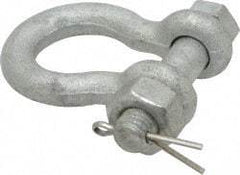 Made in USA - 3/8" Nominal Chain Size, 1 Ton Carbon Steel Bolt Anchor Shackle - 3/8" Diam, 7/16" Pin Diam, 1-7/16" High Inside Jaw, 1-1/8" Inside Width, 1-1/4" Max Body Thickness - All Tool & Supply