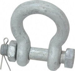 Made in USA - 7/16" Nominal Chain Size, 1.5 Ton Carbon Steel Bolt Anchor Shackle - 7/16" Diam, 1/2" Pin Diam, 1-11/16" High Inside Jaw, 1-1/4" Inside Width, 1-1/4" Max Body Thickness - All Tool & Supply