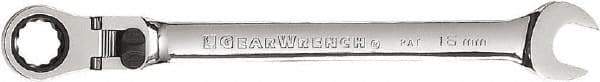 GearWrench - 16mm 12 Point Flexhead Combination Wrench - 9-1/2" OAL, Steel, Full Polish Finish - All Tool & Supply