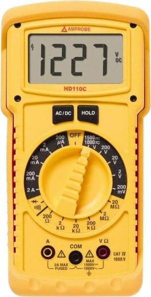 Amprobe - 2670779, CAT IV, 1,000 VAC/VDC, Digital Manual Ranging Multimeter - 20 mOhm, Measures Voltage, Current, Resistance - All Tool & Supply