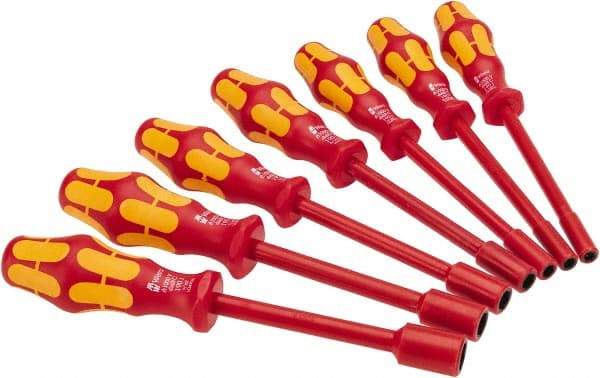 Wera - 7 Piece 3/16 to 1/2" Insulated Nutdriver Set - Solid Shaft, Ergonomic Handle - All Tool & Supply