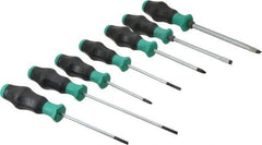 Wera - 7 Piece Phillips & Slotted Screwdriver Set - Blade Sizes: Width Metric 4, 4.5, 6.5 & 9, Bit Sizes: Philips #1 to #2, Metric Length mm: #1 x 80mm, #2 x 100mm, 4mm x 100mm, 4mm x 125mm, 4.5 x 100mm, 6.5mm x 125mm & 9mm x 150mm - All Tool & Supply