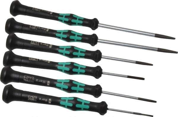 Wera - 6 Piece Slotted Screwdriver Set - Blade Sizes: Width Metric 1.5, 2, 2.5, 3, 3.5 & 4, Metric Length mm: 1.5mm x 40mm, 2mm x 40mm, 2.5mm x 50mm, 3mm x 50mm, 3.5mm x 80mm & 4mm x 80mm - All Tool & Supply