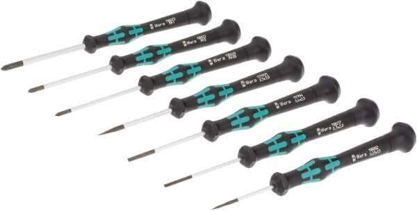 Wera - 7 Piece Phillips & Slotted Screwdriver Set - Blade Sizes: Width Metric 1.5, 2, 2.5 & 3.5, Bit Sizes: Philips #00 to #1 - All Tool & Supply