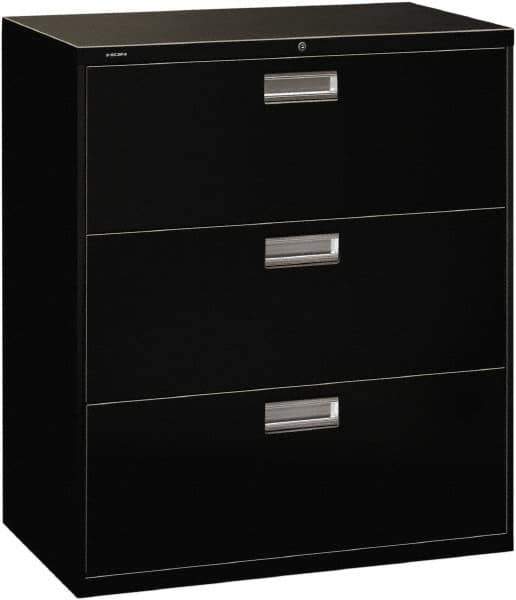 Hon - 36" Wide x 40-7/8" High x 19-1/4" Deep, 3 Drawer Lateral File with Lock - Steel, Black - All Tool & Supply