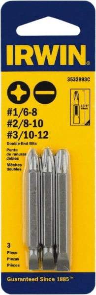 Irwin - 3 Piece, 1/4" Drive Screwdriver Double End Bit Set - #1 to #3 Phillips, 0.05 to 1/4" Hex, 1.27 to 10mm Hex - All Tool & Supply